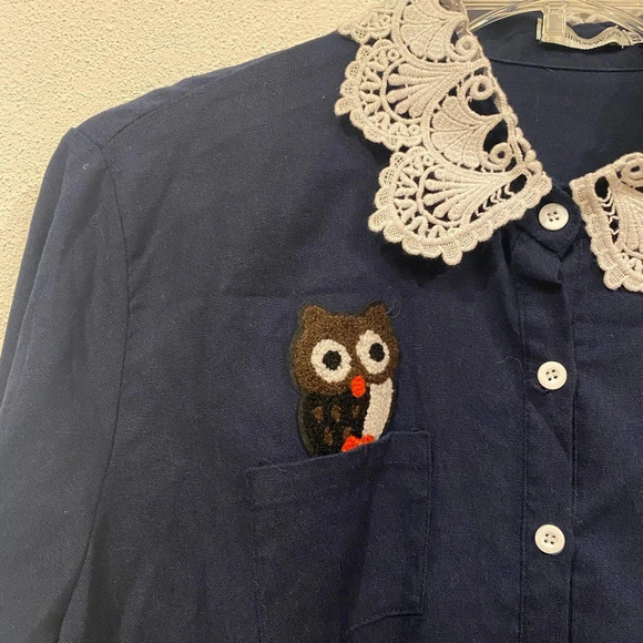 Kexin Happiness Owl Embroidered Button Down Shirt Size 4XL EUC - Picture 3 of 5